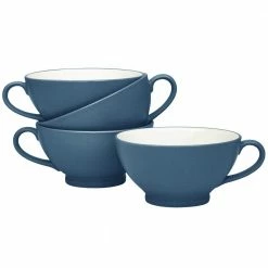 Colorwave 18 fl.oz Blue Stoneware Handled Bowl 5-1/2 in. (Set of 4) by Noritake