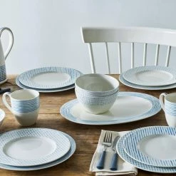 Blue/White Hammock Porcelain Stripes Rim Dinner Plate 11 in. (Set of 4) by Noritake -Cheap Noritake Store blue noritake dinner plates 9349 606ad 1f 1000