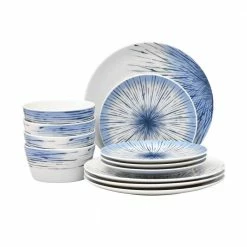 Hanabi Blue/White Porcelain 12-PieceDinnerware Set (Service for 4) by Noritake