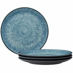 ColorKraft Essence Azurite (Blue) Stoneware Set of 4 Coupe Dinner Plates, 10.5" by Noritake