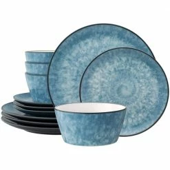ColorKraft Essence Azurite (Blue) Stoneware 12-Piece Dinnerware Set (Service for 4) by Noritake