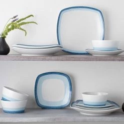 Colorscapes Layers Sky Porcelain 12-Piece Square Dinnerware Set (Service for 4) by Noritake -Cheap Noritake Store blue white noritake dinnerware sets g020 12j 1f 1000