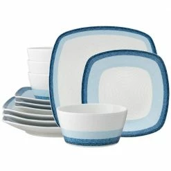 Colorscapes Layers Sky Porcelain 12-Piece Square Dinnerware Set (Service for 4) by Noritake