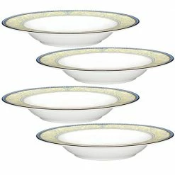 Menorca Palace 12 fl.oz Blue/Yellow White Bone China Soup Bowls 8-1/4 in. (Set of 4) by Noritake