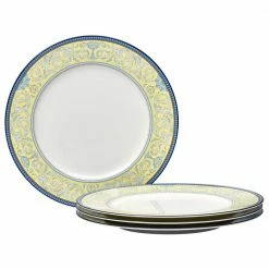 Menorca Palace Blue/Yellow White Bone China Dinner Plate 10-3/4 in. (Set of 4) by Noritake