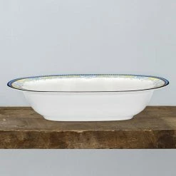 Menorca Palace Blue/Yellow White Bone China Oval Vegetable Bowl 24 oz. by Noritake -Cheap Noritake Store blue yellow noritake serving bowls 4964 415 31 1000