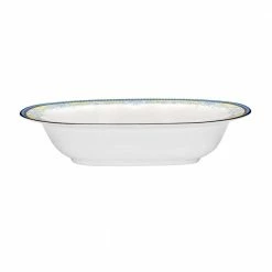 Menorca Palace Blue/Yellow White Bone China Oval Vegetable Bowl 24 oz. by Noritake