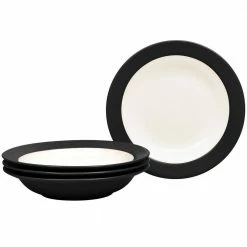Colorwave 8-1/2 in. 20 (fl.oz.) Graphite Black Stoneware Pasta Bowl/Rim Soup Bowl (Set of 4) by Noritake