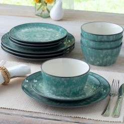 ColorKraft Essence 25 fl.oz Jade (Green) Stoneware 6" Cereal Bowls Set of 4 by Noritake -Cheap Noritake Store green white noritake bowls 5116 500d 4f 1000