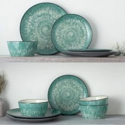 ColorKraft Essence Jade (Green) Stoneware 12-Piece Dinnerware Set (Service for 4) by Noritake -Cheap Noritake Store green white noritake dinnerware sets 5116 12e 1f 1000