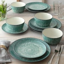 ColorKraft Essence Jade (Green) Stoneware 12-Piece Dinnerware Set (Service for 4) by Noritake -Cheap Noritake Store green white noritake dinnerware sets 5116 12e 4f 1000