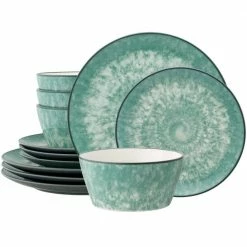 ColorKraft Essence Jade (Green) Stoneware 12-Piece Dinnerware Set (Service for 4) by Noritake