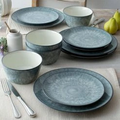 ColorKraft Essence Onyx (Gray) Stoneware 12-Piece Dinnerware Set (Service for 4) by Noritake -Cheap Noritake Store grey white noritake dinnerware sets 5117 12e 4f 1000