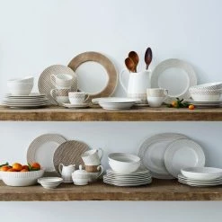 Khaki/White Hammock Porcelain Stripes Coupe Salad Plate 9-1/2 in. by Noritake -Cheap Noritake Store khaki noritake salad plates dessert plates 9354 405a 4f 1000