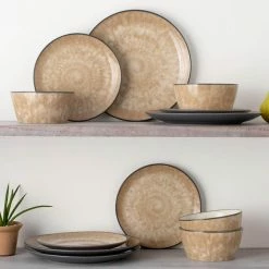 ColorKraft Essence Citrine (Brown) Stoneware 12-Piece Dinnerware Set (Service for 4) by Noritake -Cheap Noritake Store light brown white noritake dinnerware sets 5114 12e 1f 1000