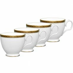 Charlotta Gold/White Porcelain Tea Cups (Set of 4) 8 oz. by Noritake