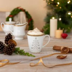 Charlotta 12 oz. Gold Holiday Tree Mugs (Set of 4) by Noritake -Cheap Noritake Store noritake coffee cups mugs 1716 502f 1f 1000