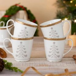 Charlotta 12 oz. Gold Holiday Tree Mugs (Set of 4) by Noritake -Cheap Noritake Store noritake coffee cups mugs 1716 502f 4f 1000