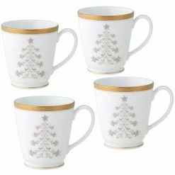 Charlotta 12 oz. Gold Holiday Tree Mugs (Set of 4) by Noritake