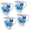 16 oz. White/Blue Blossom Road White Porcelain Mugs (Set of 4) by Noritake
