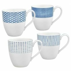 Blue/White Hammock Porcelain Assorted Mugs (Set of 4) 15 oz. by Noritake