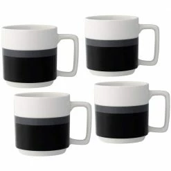 ColorStax Stripe 16 fl. Oz. Black Porcelain Stax Mugs Set of 4 by Noritake