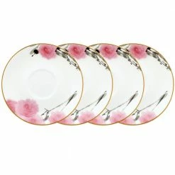 Yae 6 in. White and Pink Bone China Saucers (Set of 4) by Noritake