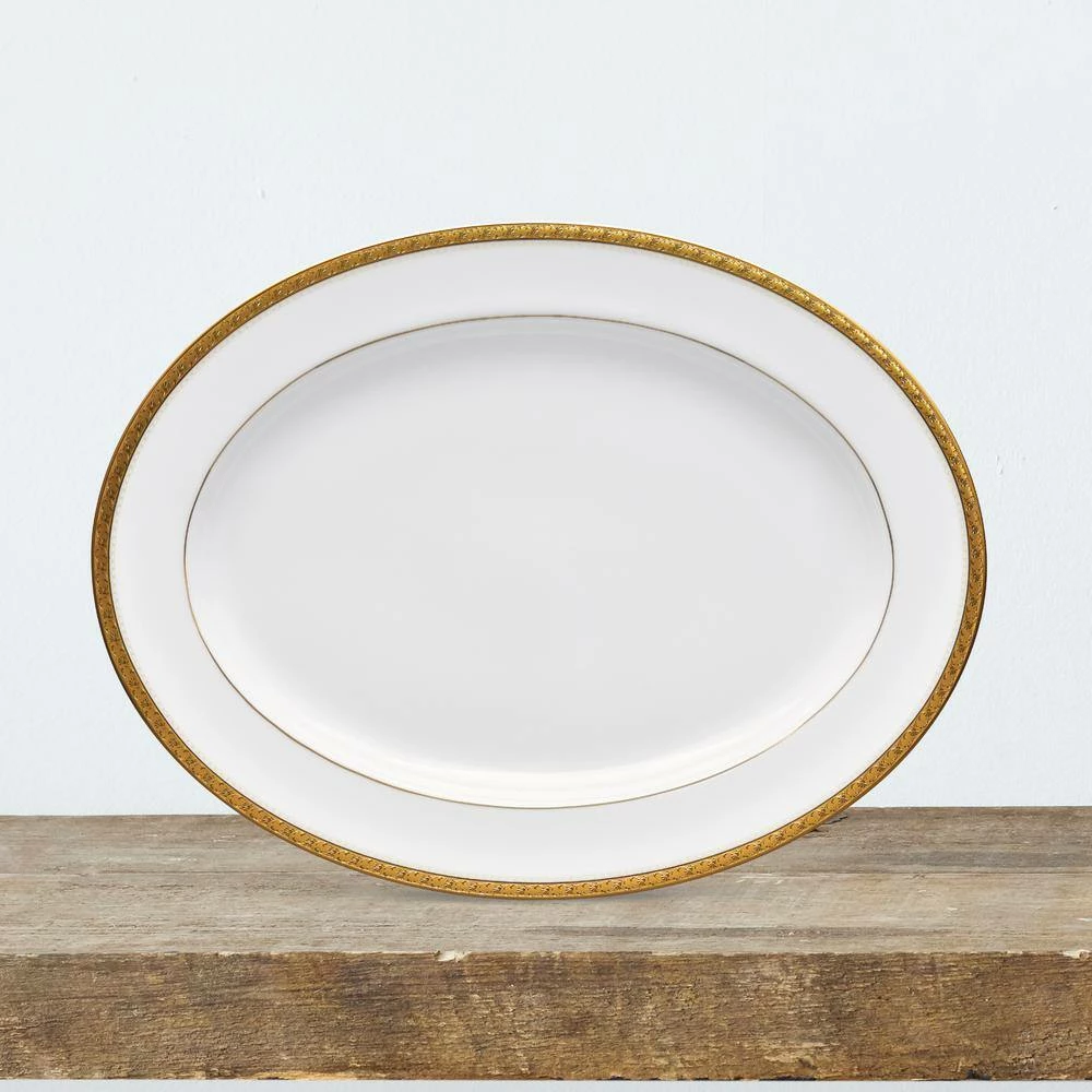 Charlotta Gold/White Porcelain Oval Platter 14 in. by Noritake 4 Charlotta Gold/White Porcelain Oval Platter 14 in. by Noritake - Image 4