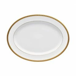Charlotta Gold/White Porcelain Oval Platter 14 in. by Noritake