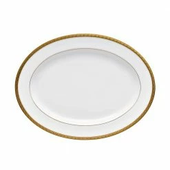 Charlotta Gold/White Porcelain Oval Platter 16 in. by Noritake