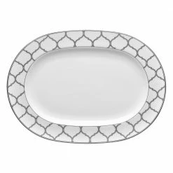14 in. Eternal Palace White and Platinum White Porcelain Oval Platter by Noritake
