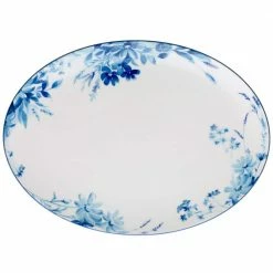 14 in. White/Blue) Blossom Road White Porcelain Oval Platter by Noritake