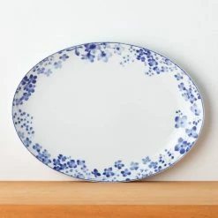 14 in. White/Blue Bloomington Road White Porcelain Oval Platter by Noritake -Cheap Noritake Store noritake platters 1733 413 31 1000
