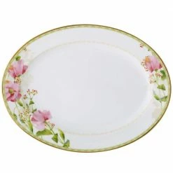 Poppy Place 14 in. x 10 in. White and Pink Oval Porcelain Platter by Noritake