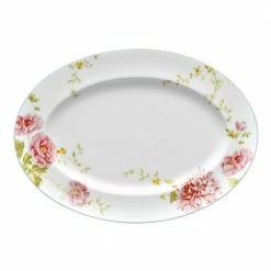Peony Pageant White Bone China Medium Oval Platter 14 in. by Noritake