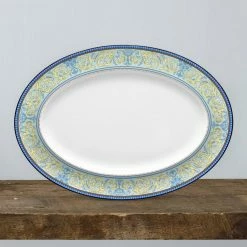 Menorca Palace Blue/Yellow White Bone China Medium Oval Platter 14 in. by Noritake -Cheap Noritake Store noritake platters 4964 413 31 1000
