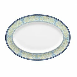 Menorca Palace Blue/Yellow White Bone China Medium Oval Platter 14 in. by Noritake