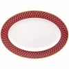 14 in. Crochet White and Deep Red, Bone China Oval Platter by Noritake