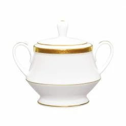 Charlotta Gold/White Porcelain Sugar with Cover 10 oz. by Noritake