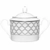 Eternal Palace White and Platinum White Porcelain Sugar with Cover, 11 oz. by Noritake