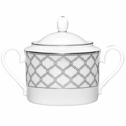 Eternal Palace White and Platinum White Porcelain Sugar with Cover, 11 oz. by Noritake