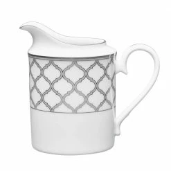 Eternal Palace White and Platinum White Porcelain Creamer, 9 oz. by Noritake