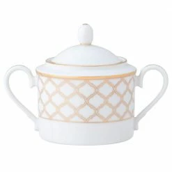 11 oz. White Eternal Palace White Porcelain Gold Sugar with Cover by Noritake
