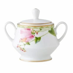 Poppy Place Porcelain 10 oz. White & Pink Sugar Bowl by Noritake