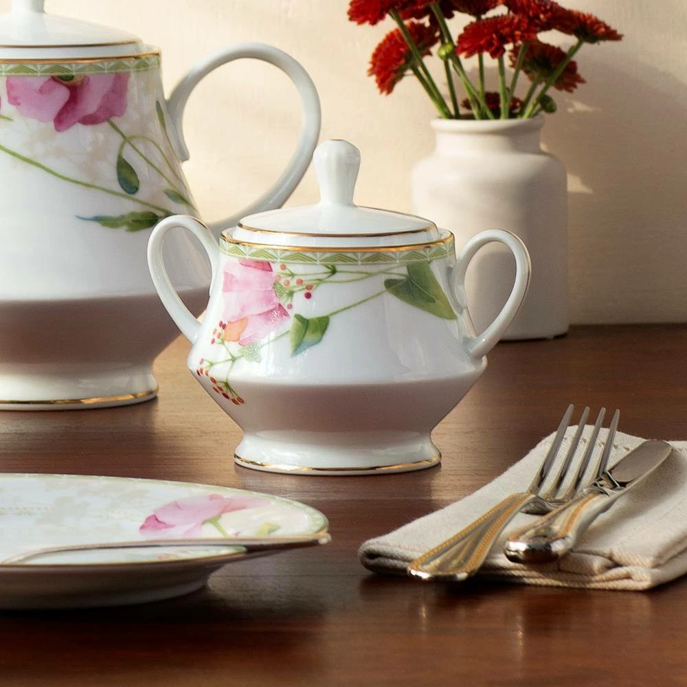 Poppy Place Porcelain 10 oz. White & Pink Sugar Bowl by Noritake 2 Poppy Place Porcelain 10 oz. White & Pink Sugar Bowl by Noritake - Image 2