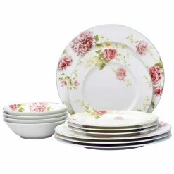 Peony Pageant White Bone China 12-Piece Dinnerware Set (Service for 4) by Noritake