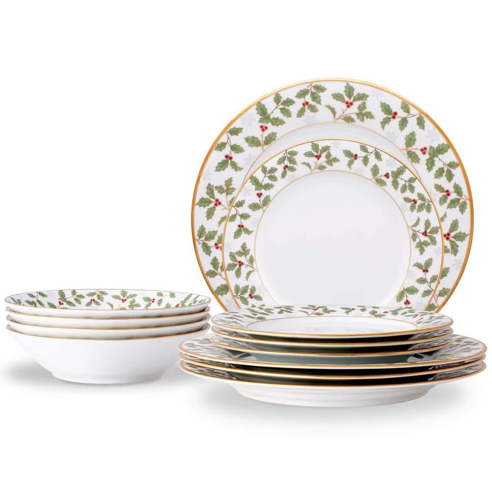 Holly and Berry Gold White Porcelain 12-Piece Dinnerware set (Service for 4) by Noritake 1 Holly and Berry Gold White Porcelain 12-Piece Dinnerware set (Service for 4) by Noritake