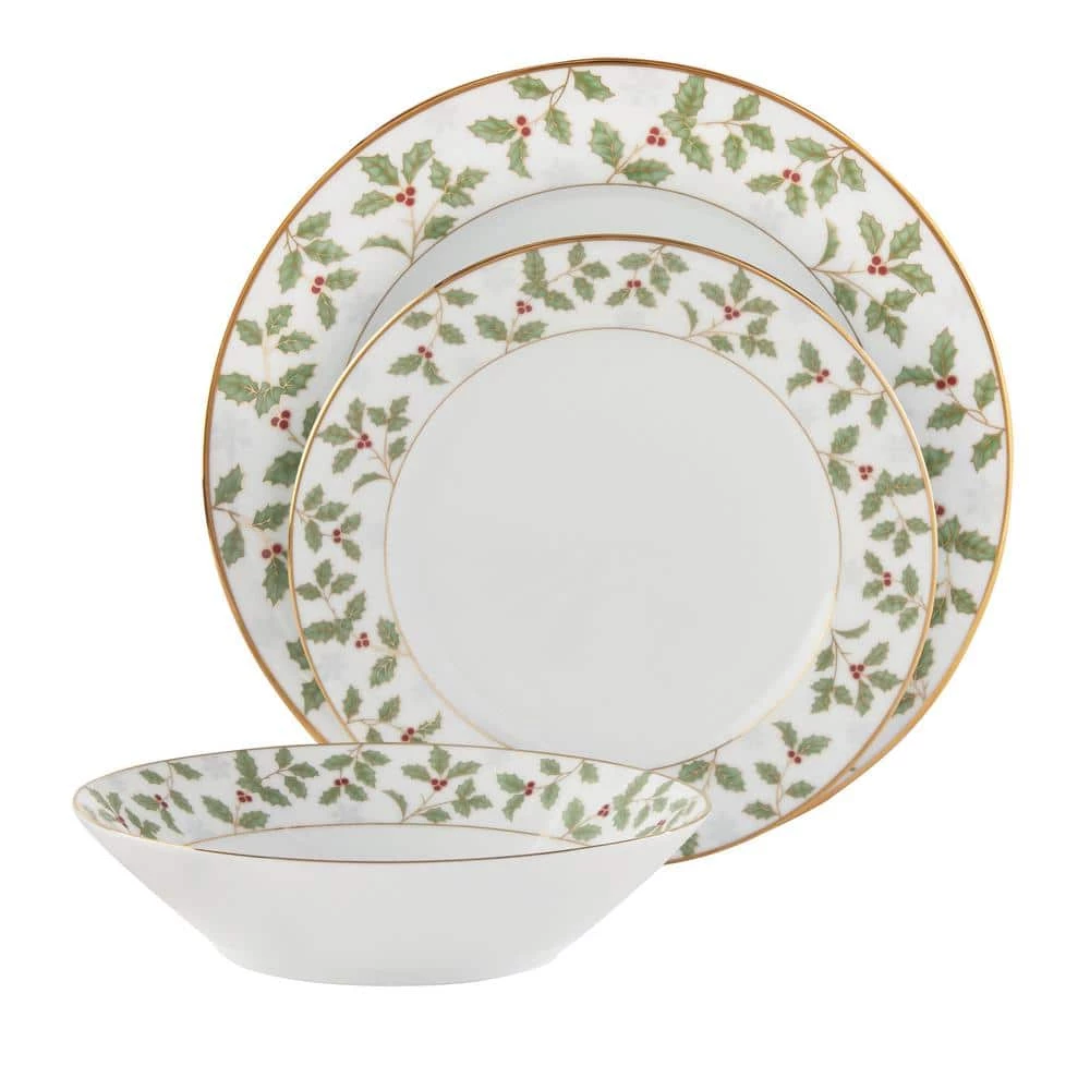 Holly and Berry Gold White Porcelain 12-Piece Dinnerware set (Service for 4) by Noritake 2 Holly and Berry Gold White Porcelain 12-Piece Dinnerware set (Service for 4) by Noritake - Image 2