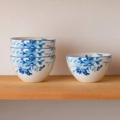 6 in., 29.5 oz. White/Blue Blossom Road White Porcelain Cereal Bowls (Set of 4) by Noritake -Cheap Noritake Store white blue noritake bowls 1732 500d 31 1000