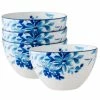 6 in., 29.5 oz. White/Blue Blossom Road White Porcelain Cereal Bowls (Set of 4) by Noritake
